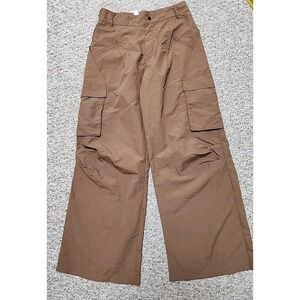 Halara Mid Rise Button Zipper Side Pocket Wide Leg Casual Cargo Pants Brown M
